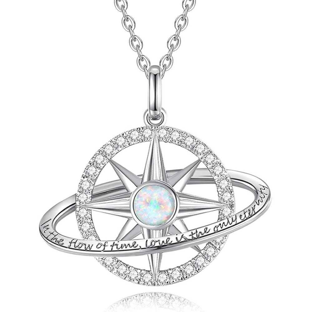 FANCIME October Birthstone Necklace Sterling Silver Compass Star Pendant